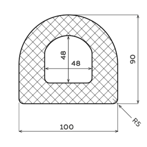 D-Fender Gummi , 100 x 90 x 3000 mm.